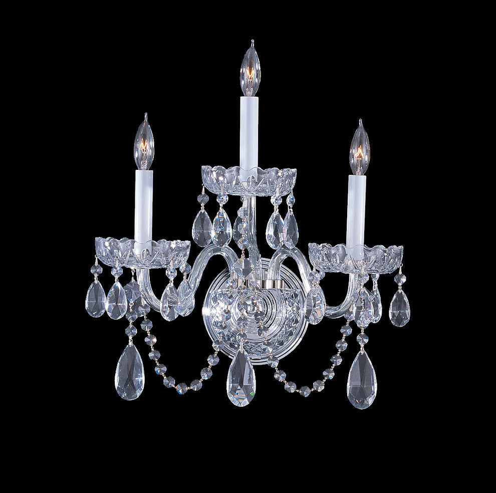3-Light Sconce, Polished Chrome, Clear Hand-Cut Crystals