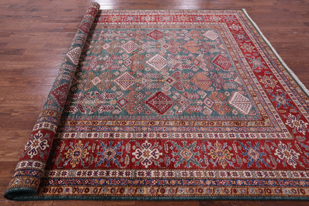9' 1" X 12' 6" Super Kazak Hand-Knotted Wool Rug Q9507