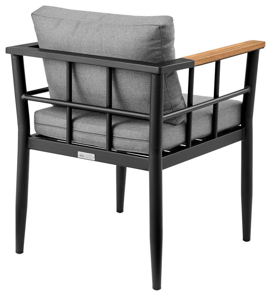 Beowulf Outdoor Dining Chair, Aluminum and Teak With Gray Cushions , Set of 2