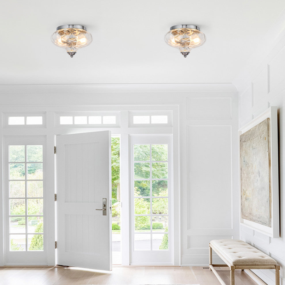 Modern 2-Light Water Pattern Flush Mount, Chrome