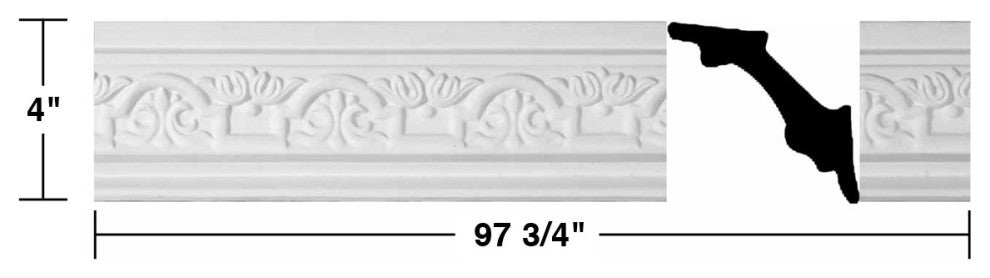 White Urethane Foam Palso - Cornice - Ornate Design 8 Pieces Totaling 782" Long