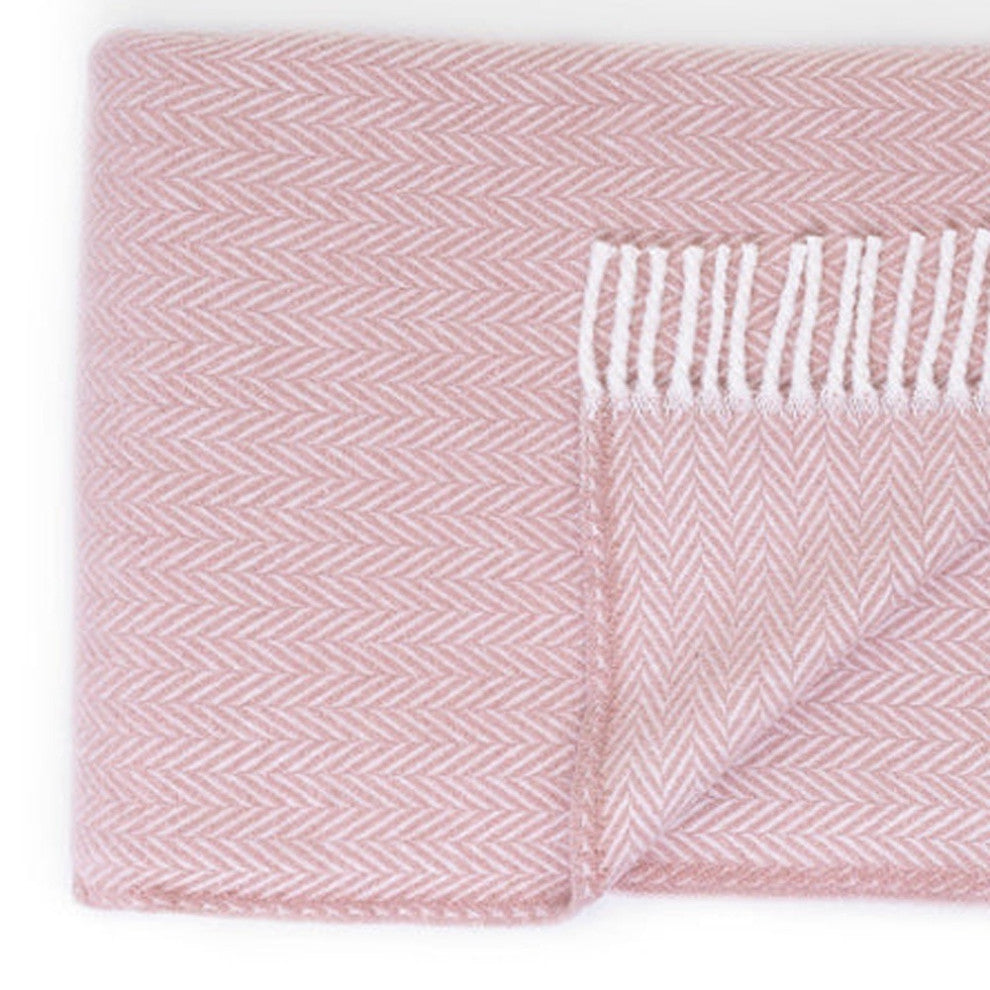 Pink and White Dreamy Soft Herringbone Throw Blanket