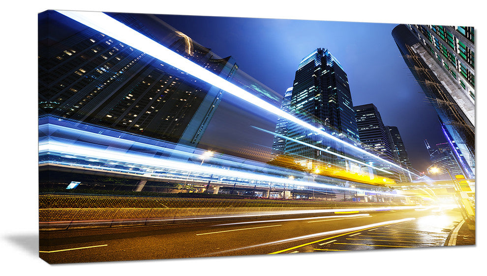 Traffic In Hong Kong at Night, Large Cityscape Canvas Art Print, 60"x28"