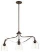 Jardin 3-Light Island Fixture, Oiled Bronze With Clear Seeded Glass
