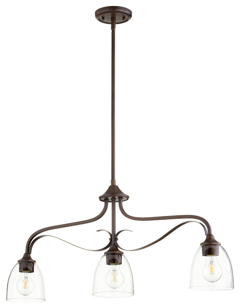 Jardin 3-Light Island Fixture, Oiled Bronze With Clear Seeded Glass