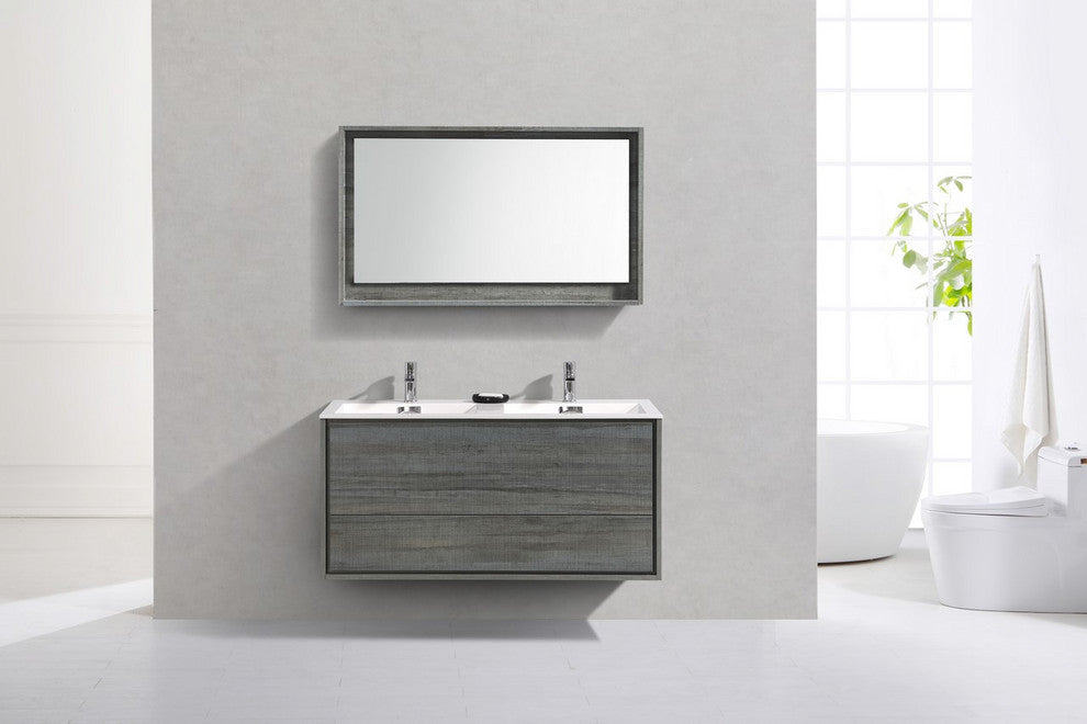 DeLusso 48" Double Sink Wall Mount Bathroom Vanity, Ocean Gray, Ocean Gray