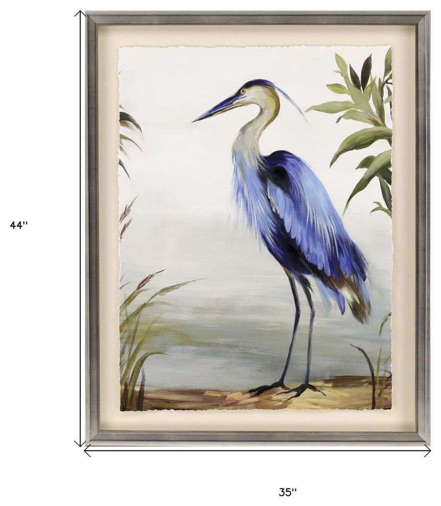 Blue Heron Framed Art Silver Picture Frame Print Wall Art