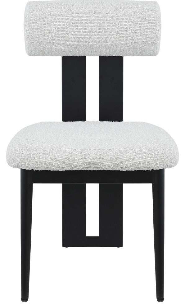 Dario Upholstered Dining Chair, Set of 2, Cream, Boucle Fabric, Matte Black