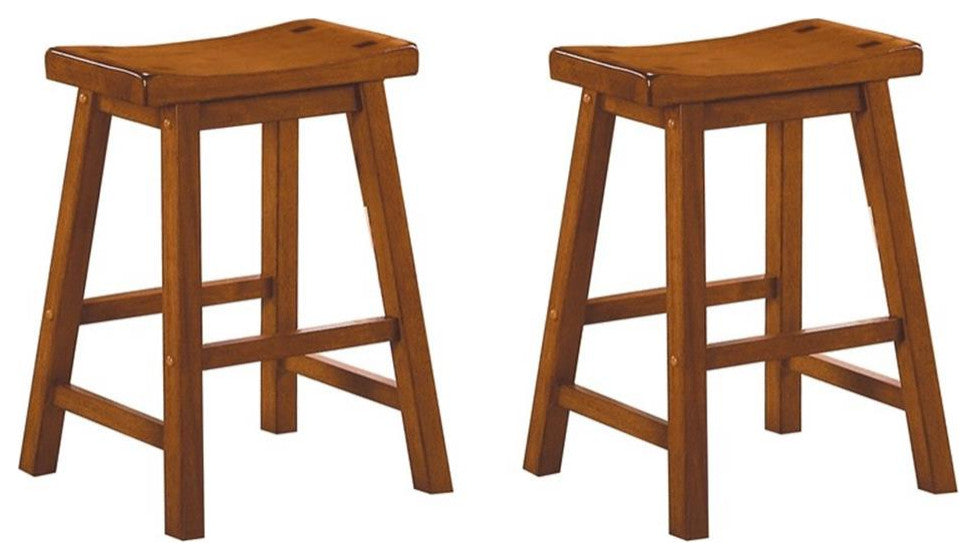Lexicon Saddleback 24" Solid Wood Counter Stool in Oak (Set of 2)
