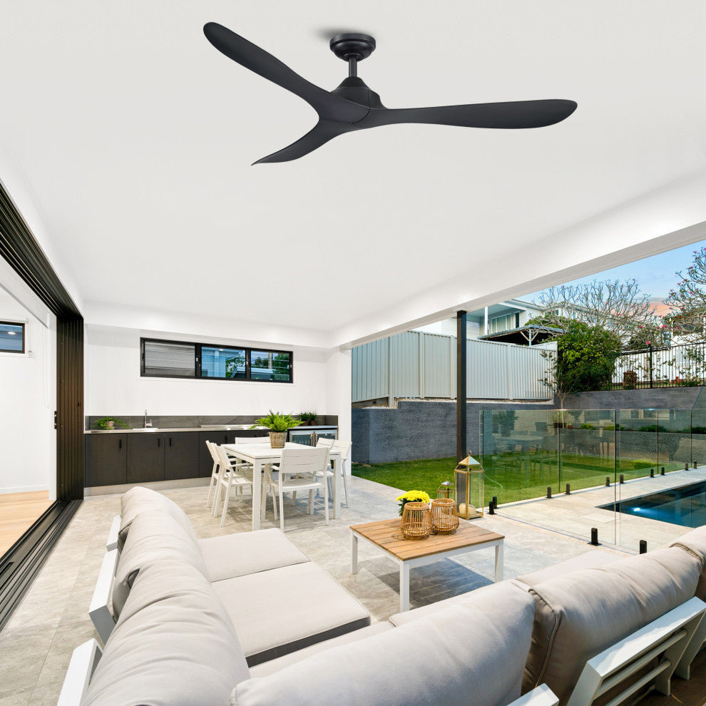 56" Modern Propeller Ceiling Fan with Remote Control and DC Reversible Motor, Black