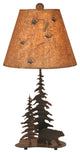 Burnt Sienna Iron Nature Scene Table Lamp With Feather Trees and Bear