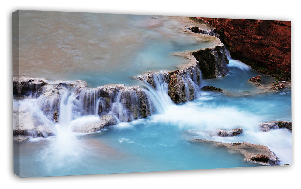Beautiful Blue Water Cascade, Large Seashore Canvas Print, 32"x16"