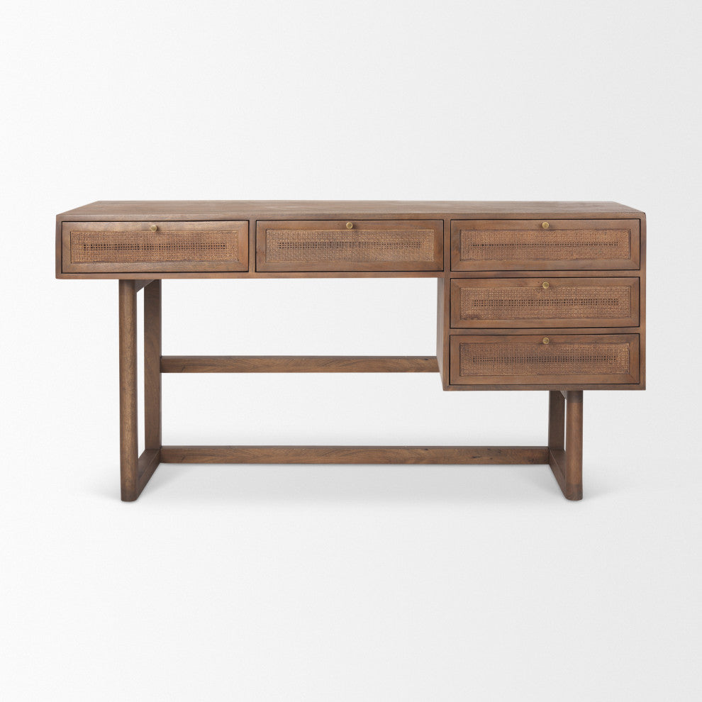 Grier 62.0L x 22.0W x 30.0H Medium Brown Solid Wood WithCane Office Desk