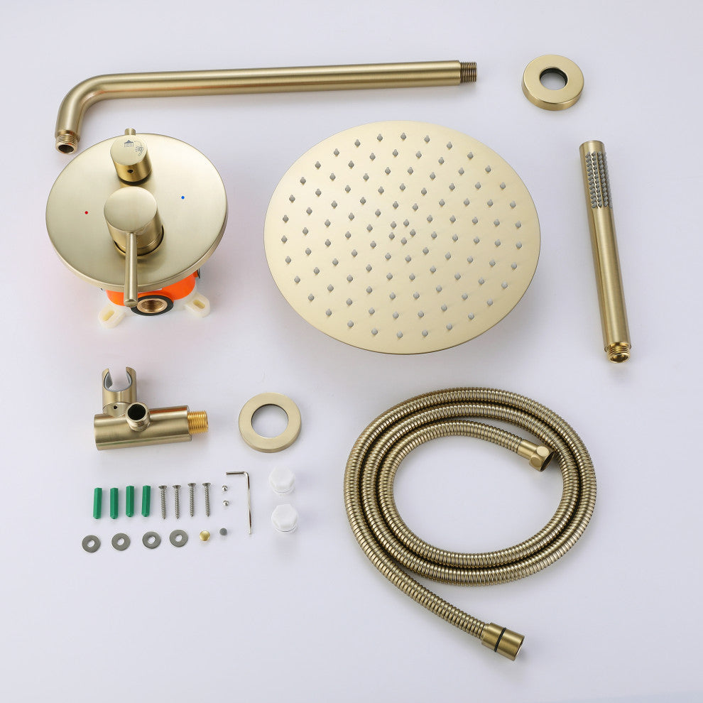 Rain Shower System with Hand Shower-Includes Rough-In Valve, Brushed Gold