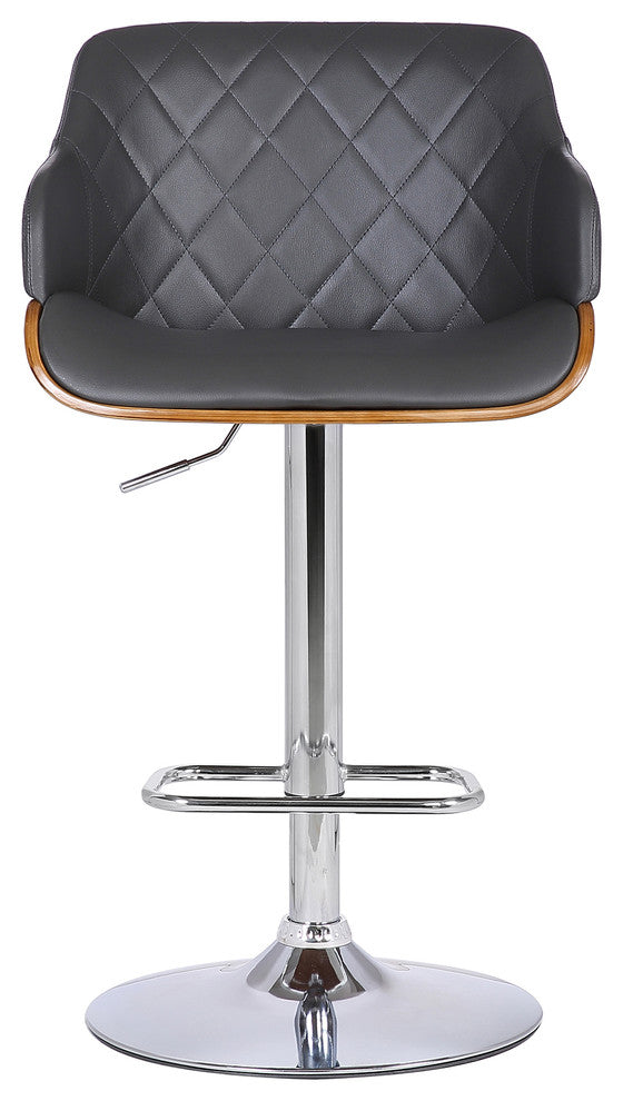 Toby Contemporary Adjustable Barstool, Chrome Finish With Gray Faux Leather
