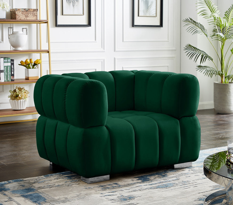 Gwen Velvet Upholstered Chair, Green, Chair