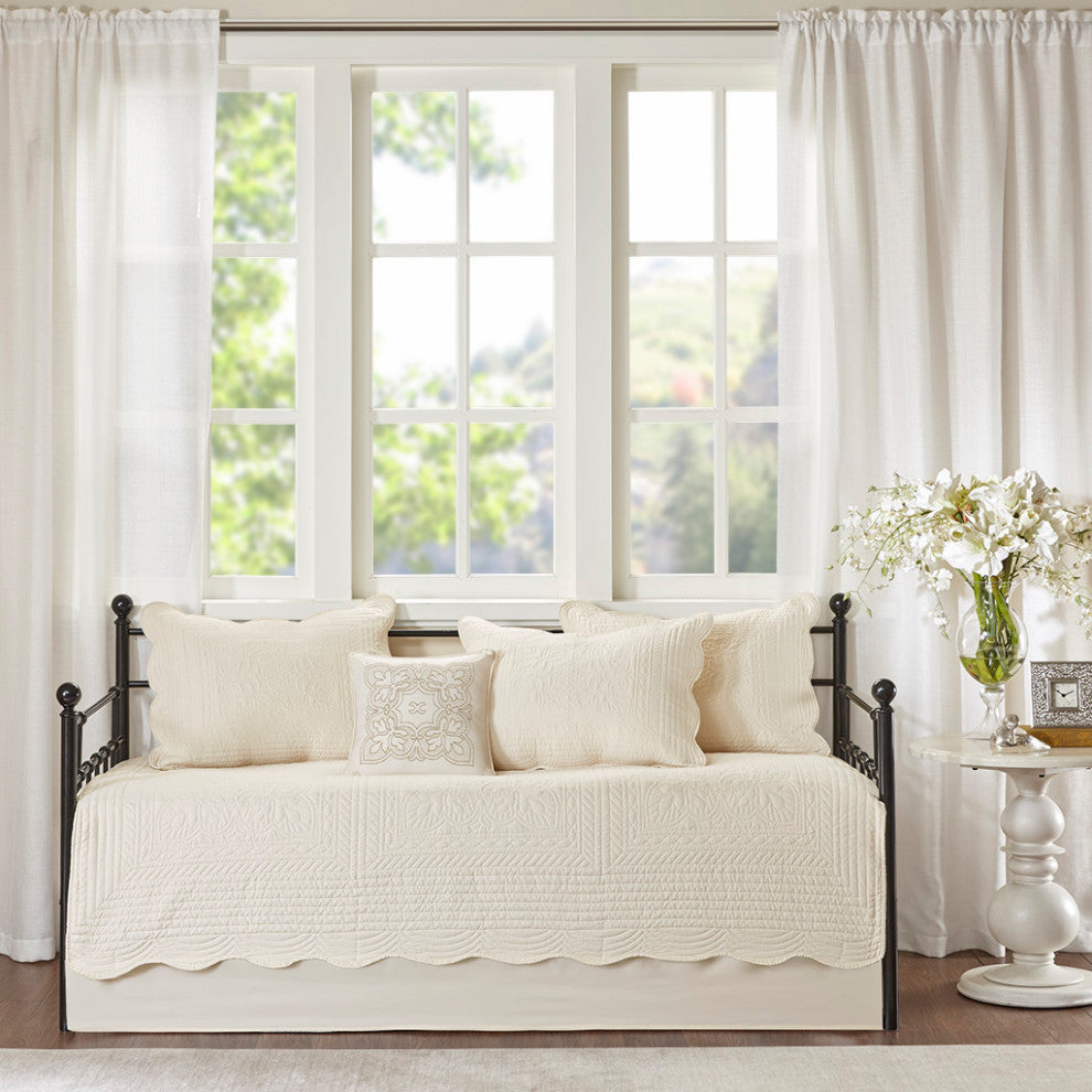 Madison Park Tuscany 6 Piece Reversible Scalloped Edge Daybed Cover Set, Cream