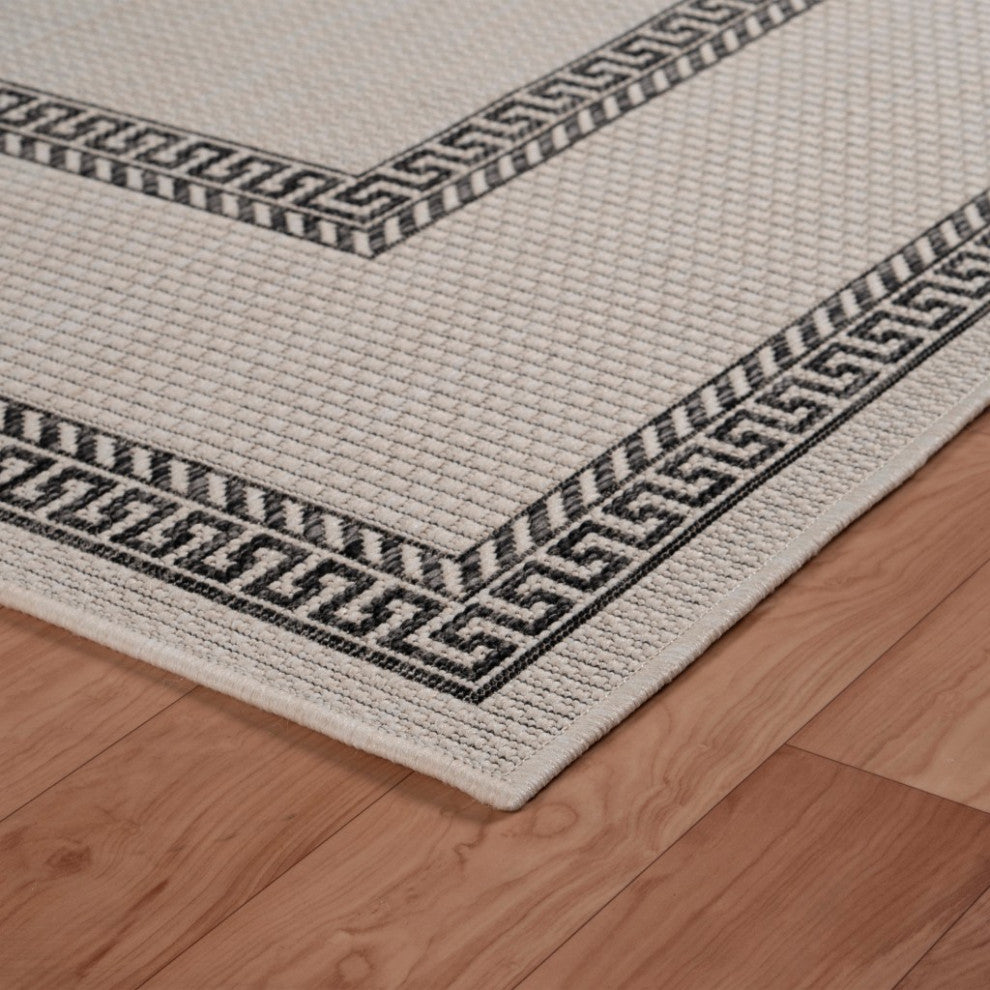 8" x 10' Cream Double Border Indoor Outdoor Area Rug