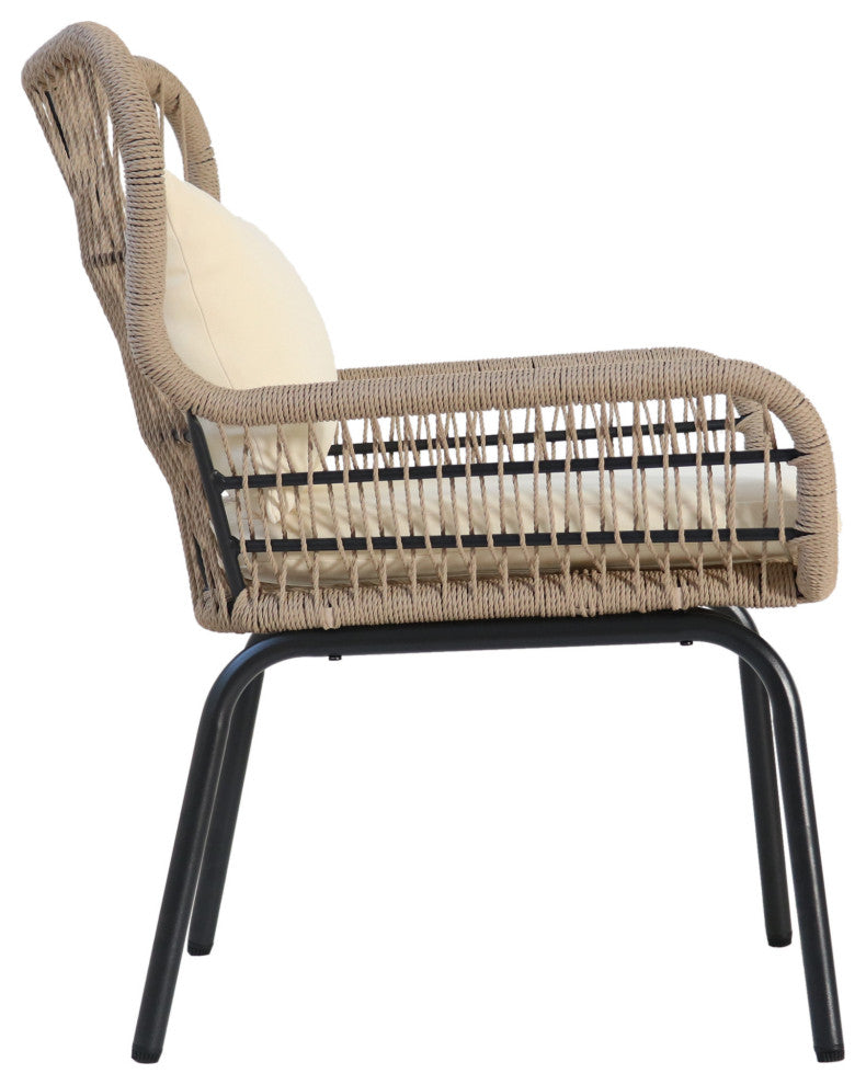 GDF Studio Kimberley Outdoor Steel and Rope Club Chairs with Cushioned, Set of 2, Brown/Beige
