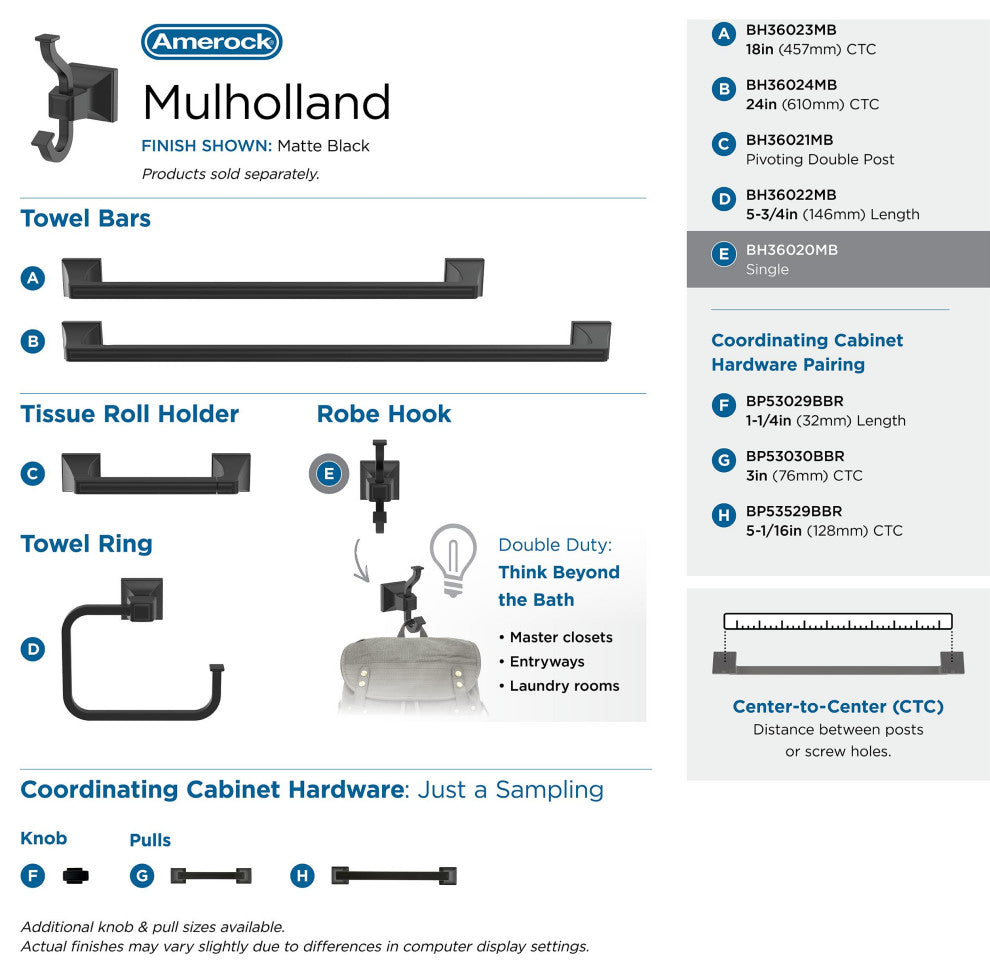 Mulholland Traditional Single Robe Hook, Matte Black