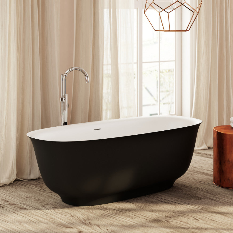 Perlato Ravenna 67" Eco-Lapistone Freestanding Soaker Tub, Matte Black Exterior