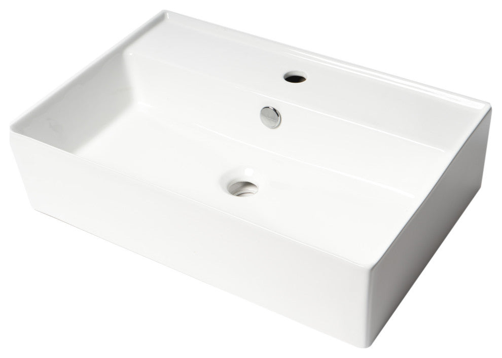 White 24" Modern Rectangular Above Mount Ceramic Sink With Faucet Hole