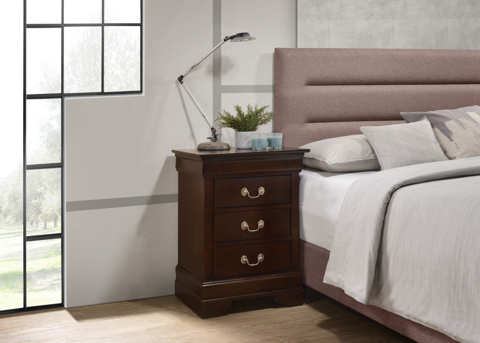 Louis Phillipe 3-Drawer Nightstand, Cappuccino