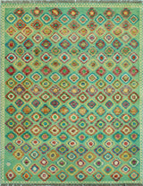 Balochi Areez Green/Ivory Rug, 3'4 x 4'9