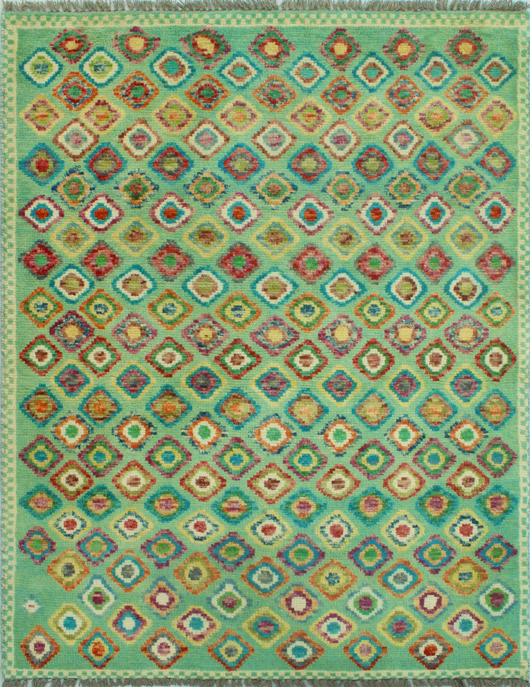 Balochi Areez Green/Ivory Rug, 3'4 x 4'9