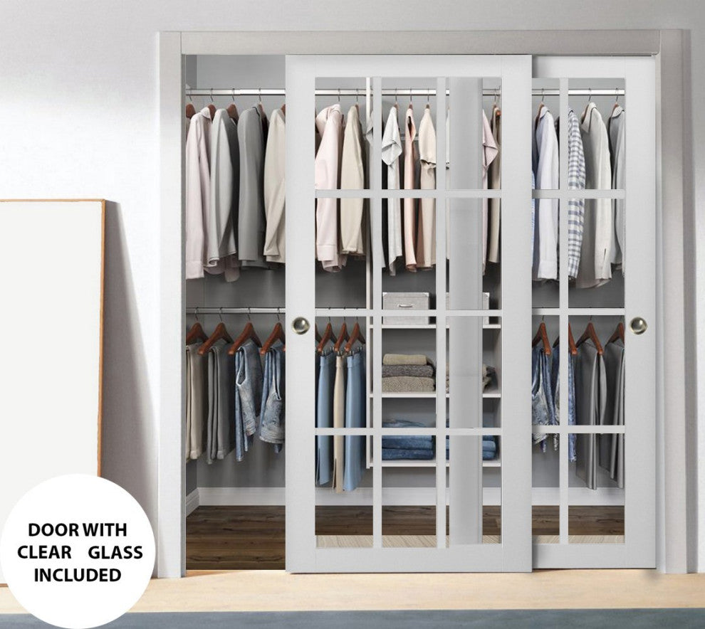 Sliding Closet Clear Glass Bypass Doors 72 x 80, Felicia 3355 Matte White, Kit