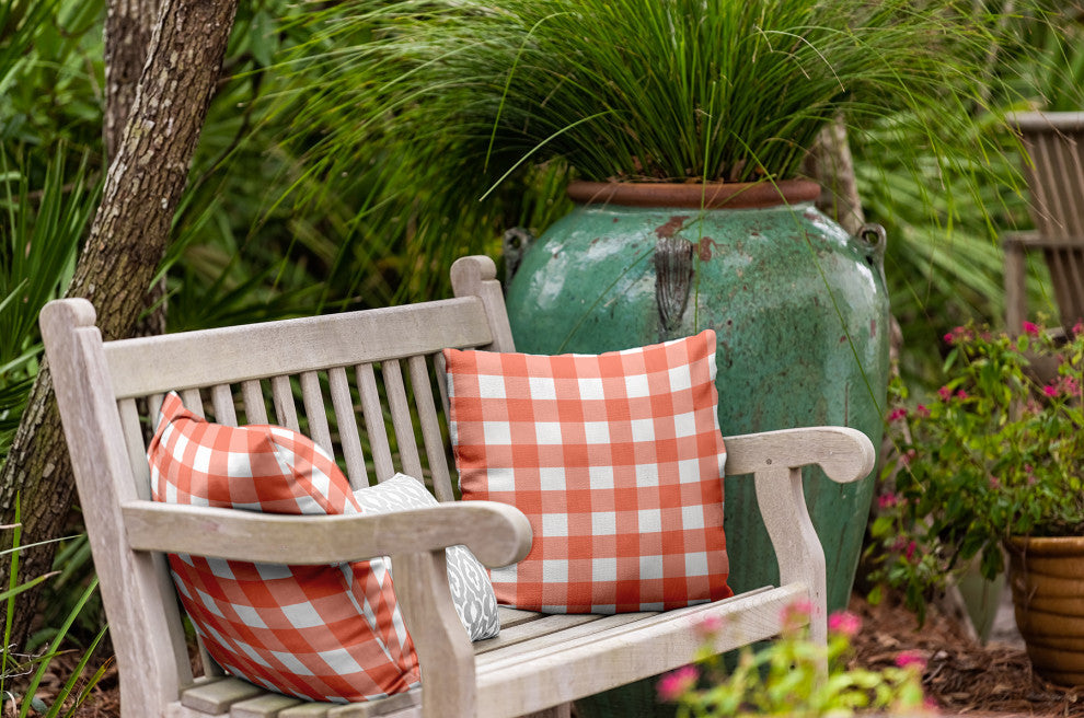 Gingham Plaid Indoor/Outdoor Throw Pillow, Harvest Orange, 18"x18"