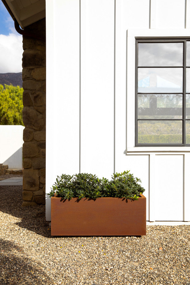 Metallic Series Corten Steel Long Box Planter, Large