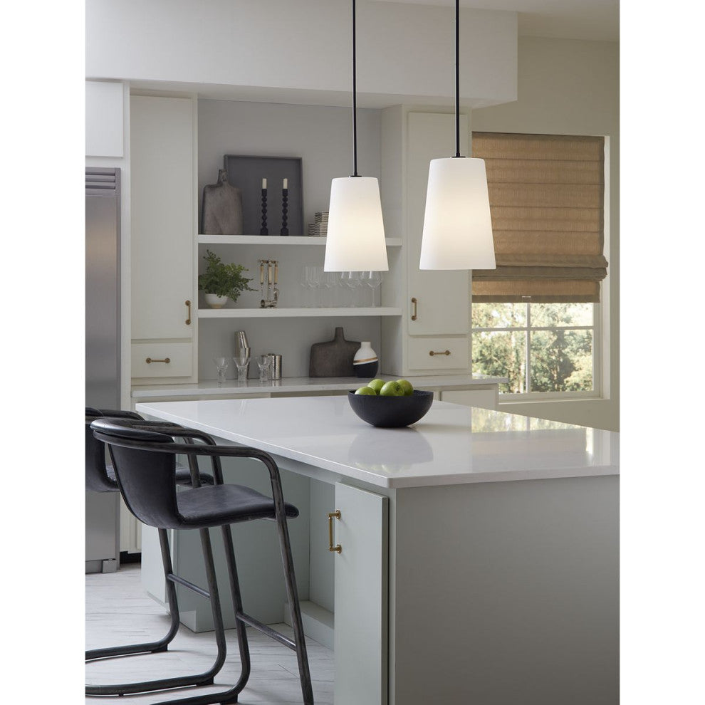 Clarion Collection One-Light Matte Black Etched White Transitional Pendant