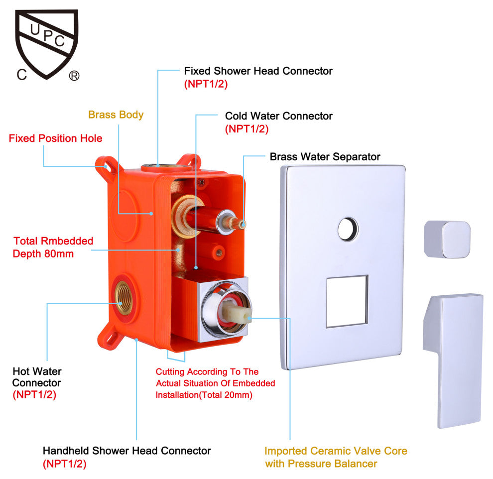 Givingtree Mount Pressure Balanced Shower System Set 10 in, Polished Chrome