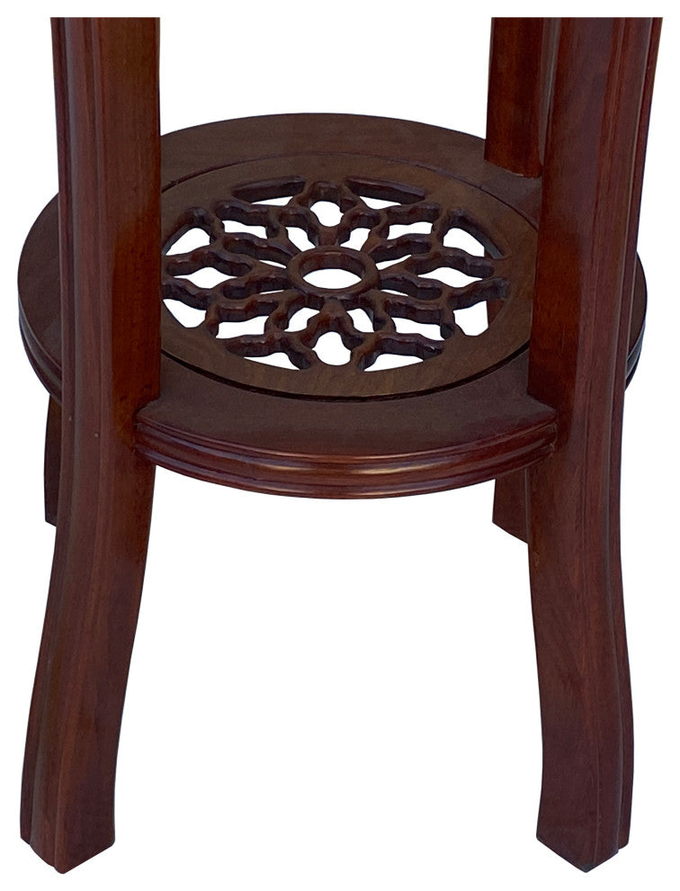 Oriental Round Light Brown Stain Plant Stand Pedestal Table Hws1637
