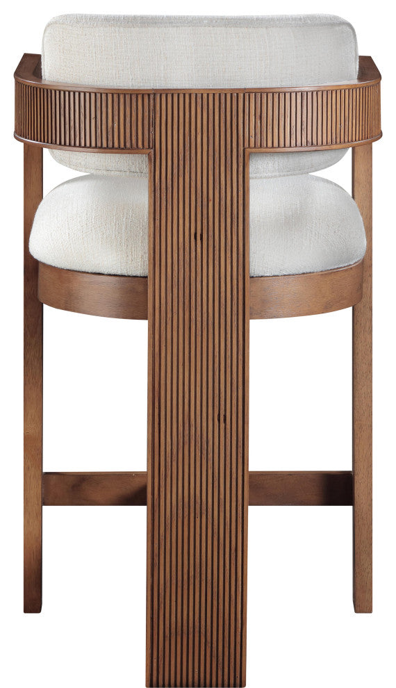 Sacha Upholstered Bar and Counter Stool, Cream, Linen Textured Fabric, Brown