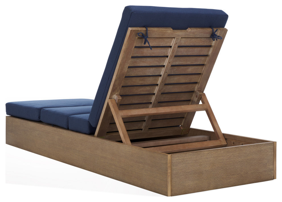 Safavieh Couture Vincent Wood Chaise Lounge Chair, Natural/Navy