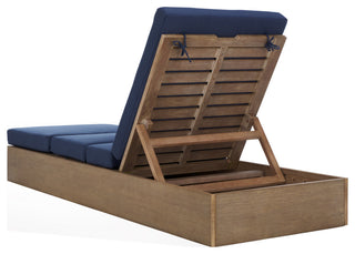 Safavieh Couture Vincent Wood Chaise Lounge Chair, Natural/Navy