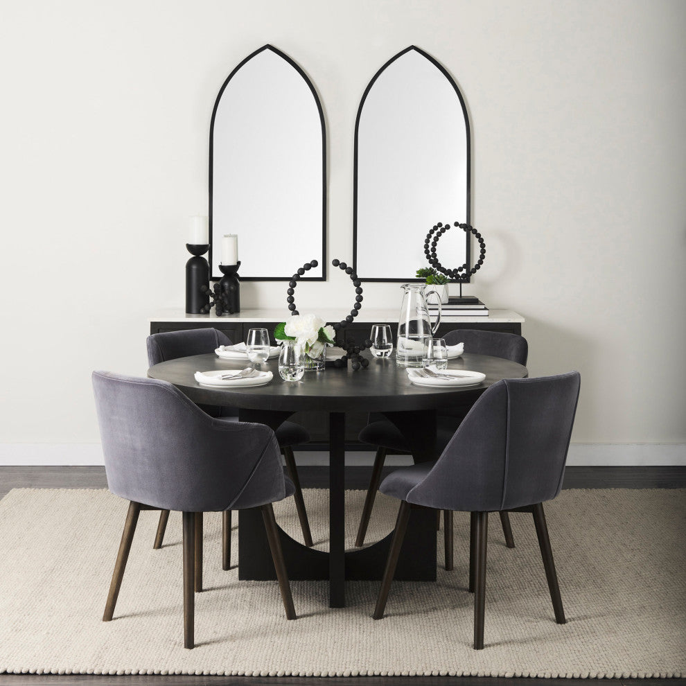 Liesl Dark Brown Solid Wood 54" Round  Dining Table, Black
