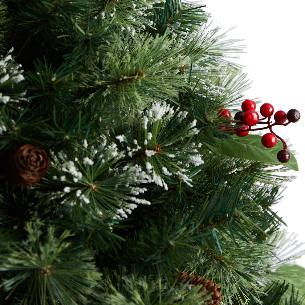 3' Holiday Pre-Lit Snow Tip Greenery, Berries and Pinecones Christmas Plant