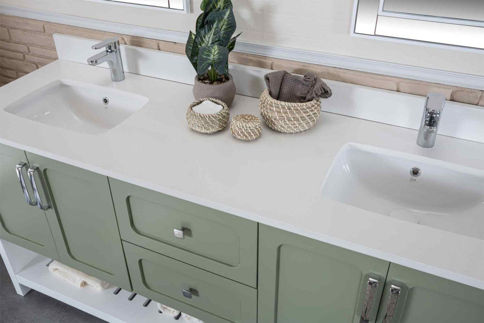 Florin Collection 72" Bathroom Vanity With Sink, Mirror, Countertop, Green