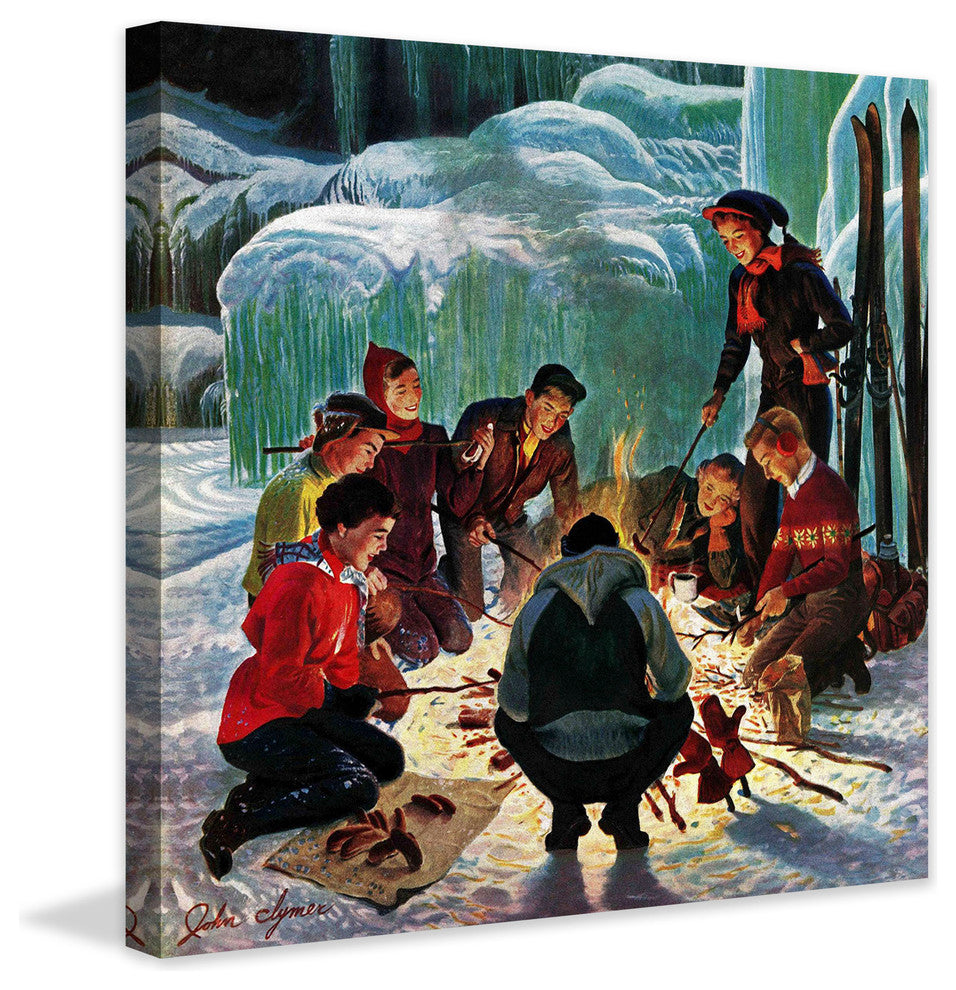 "Apres Ski Bonfire" Painting Print on Canvas by John Clymer