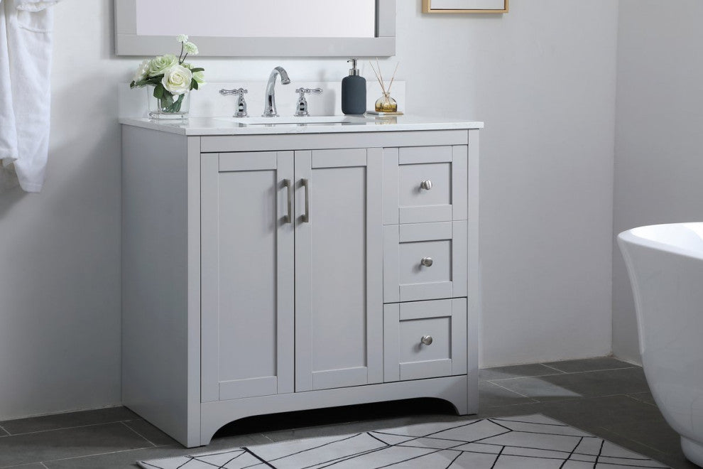 Mia 36" Single Bathroom Vanity, Gray With Backsplash