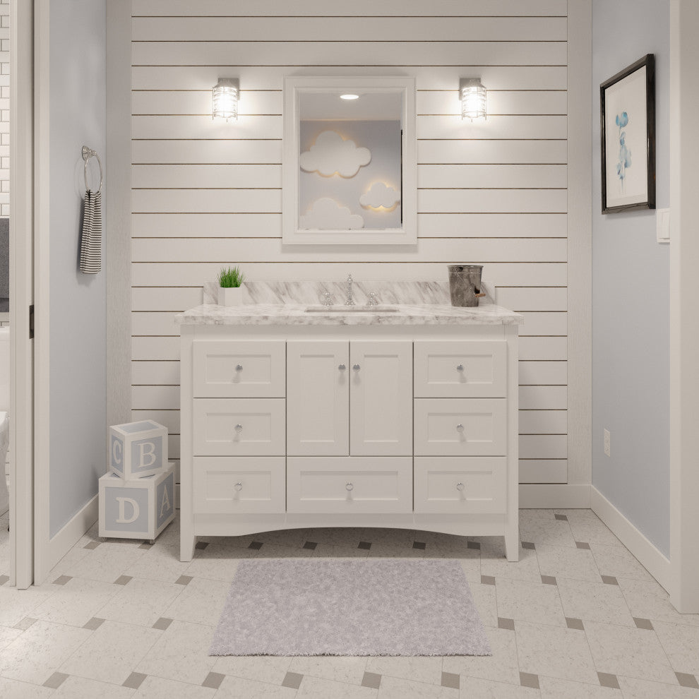 Abbey 48" Bathroom Vanity, White, Carrara Marble