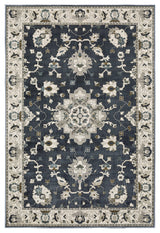 Emilia Bordered Traditional Blue/ Beige Area Rug 9'10" x 12'10"