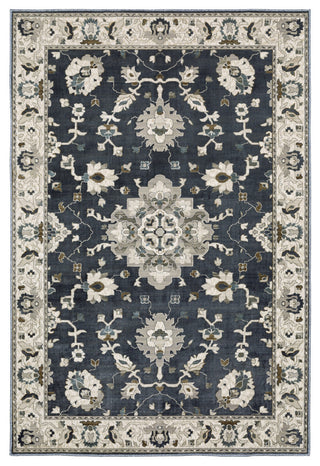 Emilia Bordered Traditional Blue/ Beige Area Rug 9'10" x 12'10"