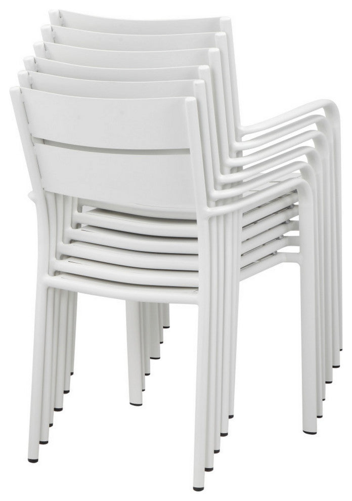 Benzara BM287803 6 Piece Dining Chair Set, White Aluminum Frame, Stackable