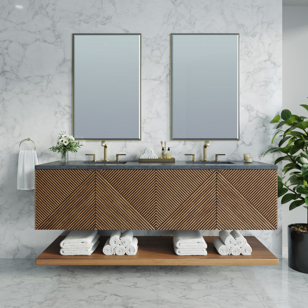 James Martin Marcello Bath Vanity, Chestnut, 72", Charcoal Soapstone, Three-Hole