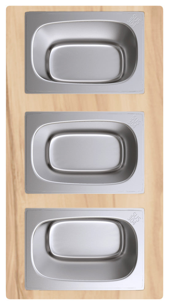 9 x 16.75 Condiment Serving Board With 3 Bowls