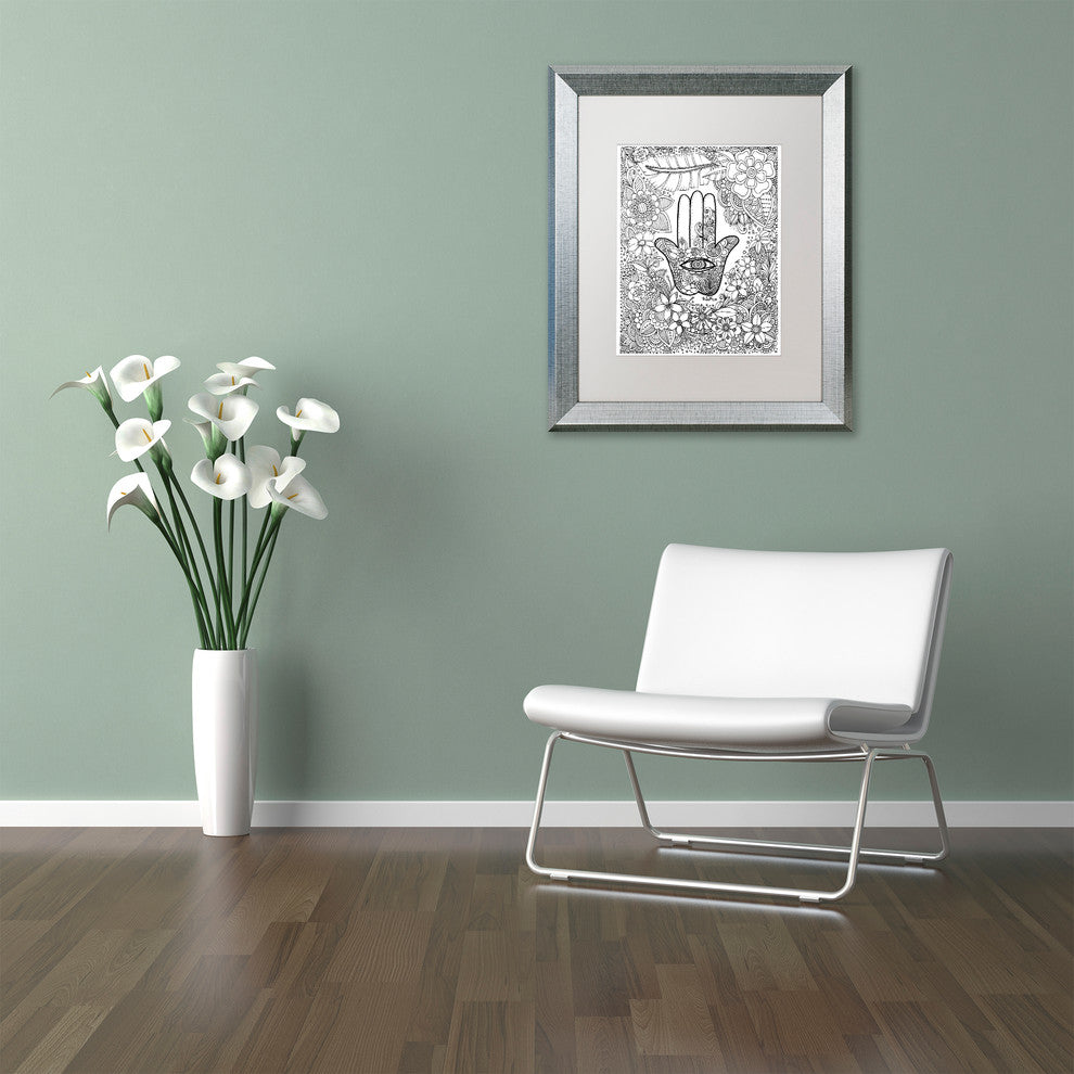 KCDoodleArt 'Hamsa Hand' Art, Silver Frame, White Matte, 11"x14"